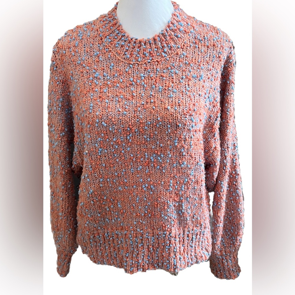 MOON RIVER Anthropologie Orange & Blue Chunky Nubby Oversized  Sweater Small